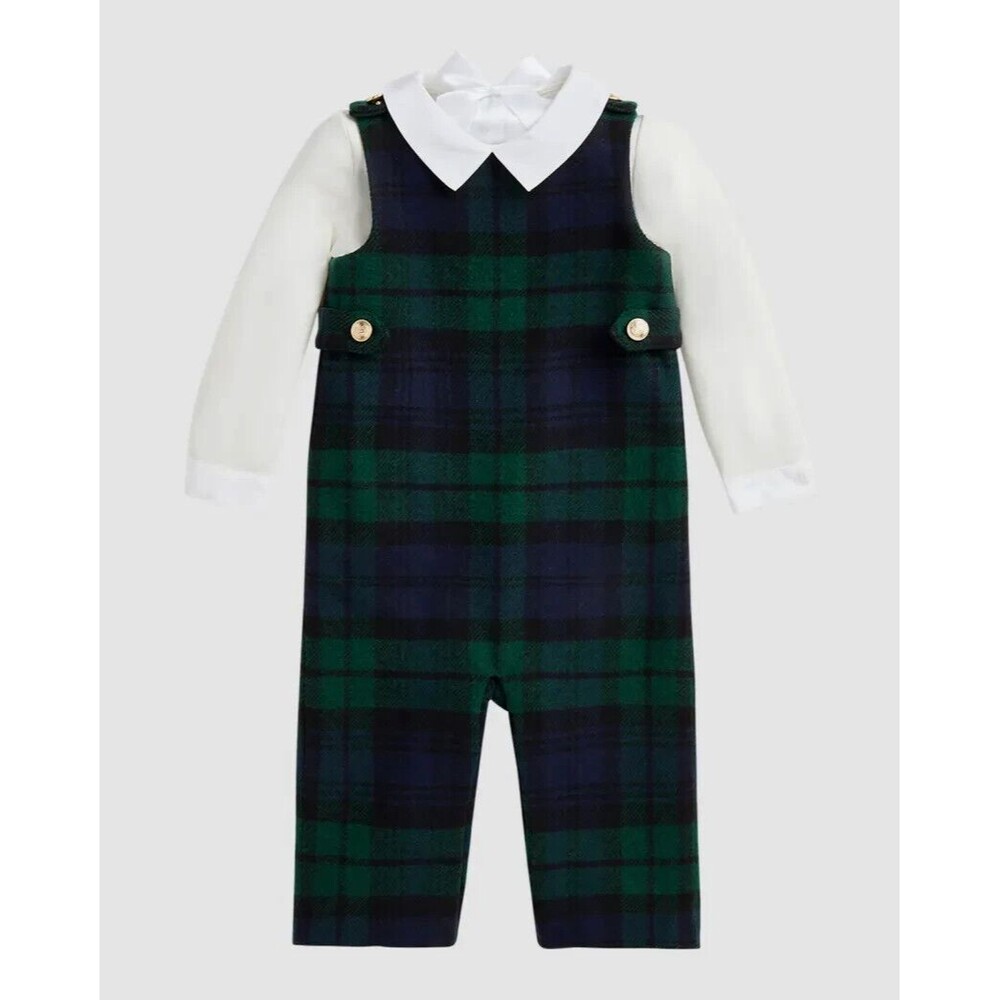 Ralph Lauren Childrenswear Boy's Plaid Print Overalls Bodysuit Set 18 Month $250